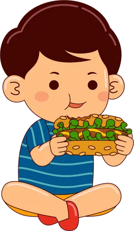 Niño comiendo hot dog  Ilustración