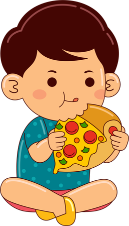 Niño comiendo pizza  Ilustración