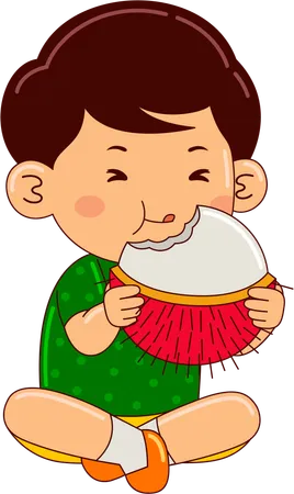 Niño comiendo rambután  Ilustración