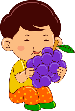 Niño comiendo uva  Ilustración