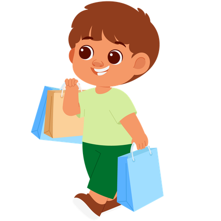 Niño con bolsa de compras  Ilustración