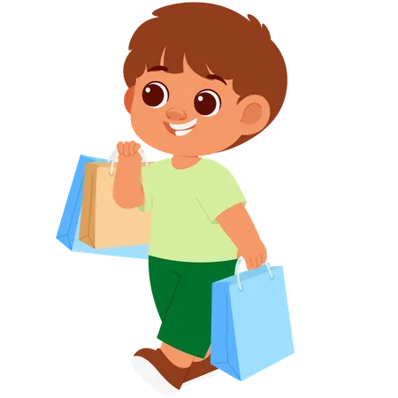 Niño con bolsa de compras  Ilustración