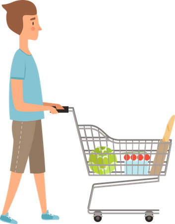 Niño con carrito de compras  Ilustración