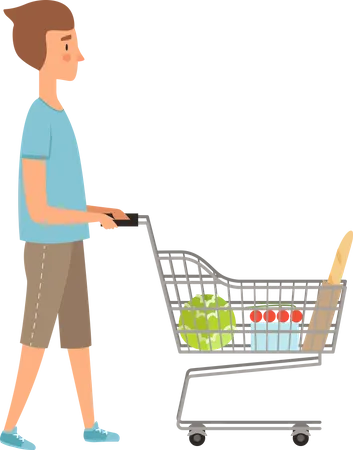 Niño con carrito de compras  Ilustración