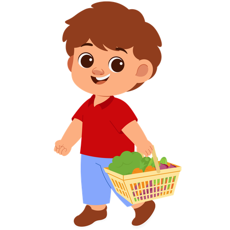 Niño con cesta de la compra  Ilustración