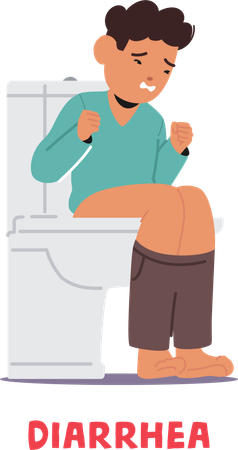 Niño con diarrea se sienta en un inodoro  Ilustración