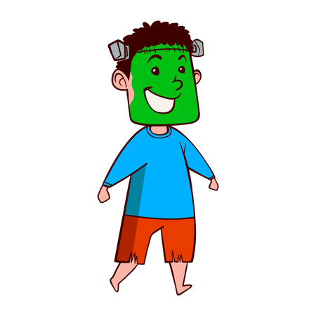 Niño vestido con disfraz de monstruo verde  Ilustración