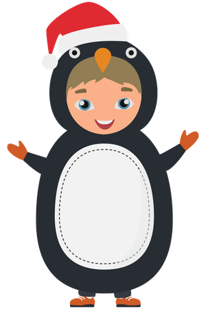 Niño vistiendo traje de pingüino  Ilustración