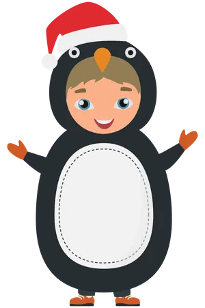 Niño vistiendo traje de pingüino  Ilustración