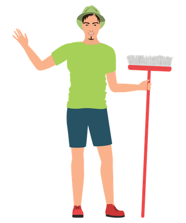 Niño con escoba  Ilustración
