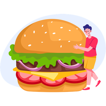 Niño con ganas de hamburguesa  Ilustración