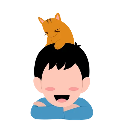 Niño con gato  Ilustración