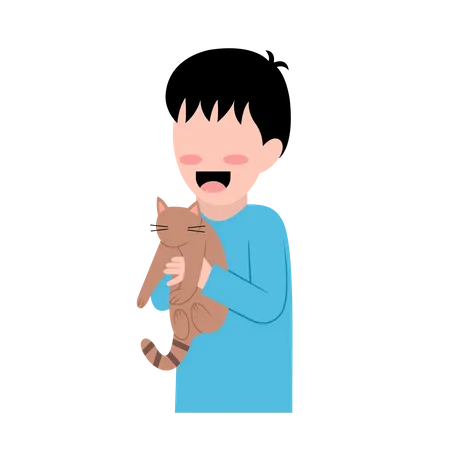 Niño con gato  Ilustración