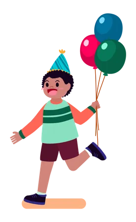 Niño con globo de cumpleaños  Ilustración