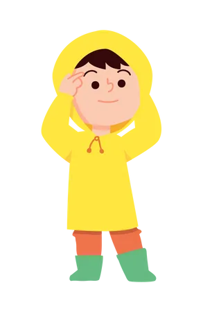 Niño usando impermeable  Ilustración