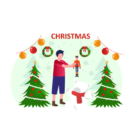 Niño con juguete de navidad  Ilustración