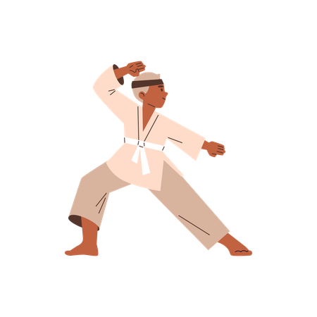 Niño con kimono y cinturón blanco  Ilustración