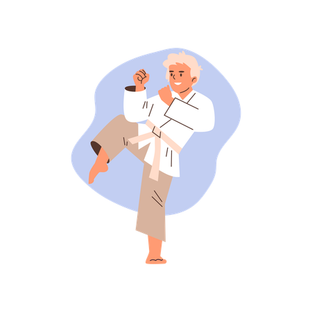 Niño con kimono y cinturón blanco  Ilustración