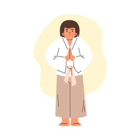 Niño con kimono y cinturón blanco  Ilustración