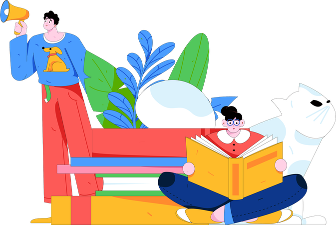 Niño con libro  Ilustración