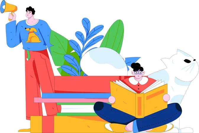 Niño con libro  Ilustración