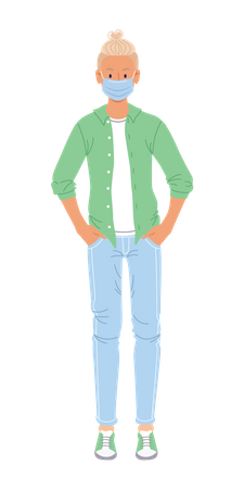 Niño con mascarilla  Ilustración