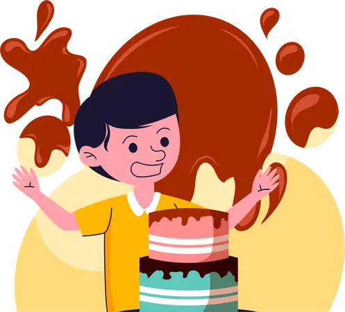Niño con pastel  Ilustración