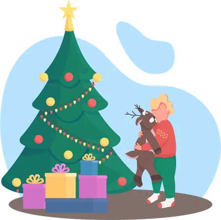 Niño con regalo de Navidad  Ilustración