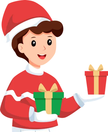 Niño con regalos de Navidad  Ilustración