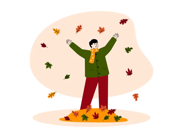 Niño vistiendo ropa de otoño  Ilustración