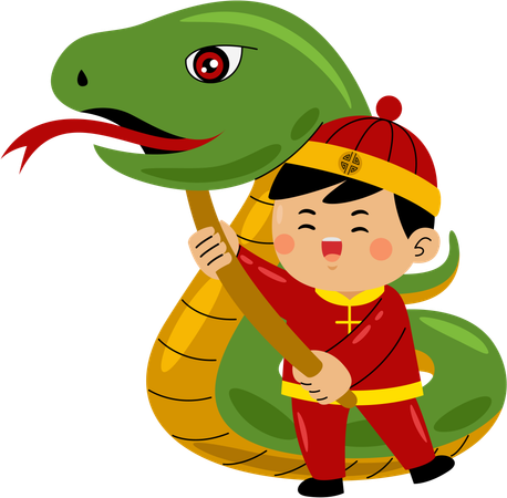 Niño con serpiente china  Illustration