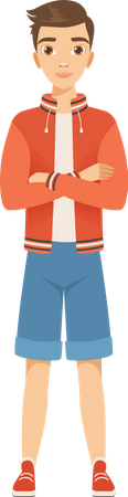 Niño con pantalones cortos y chaqueta.  Ilustración