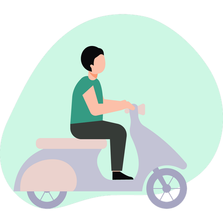 Niño conduciendo scooter  Ilustración