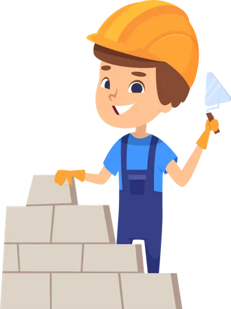 Ninos Constructores Trabajo Para Ninos Casco Pequeno Personaje De Constructores Ilustración