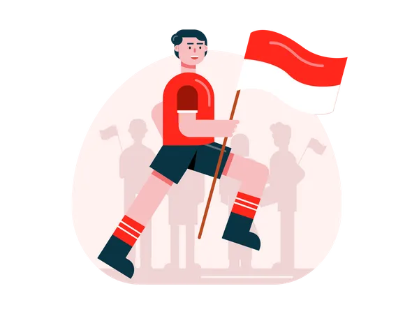 Niño corriendo con la bandera de Indonesia  Ilustración
