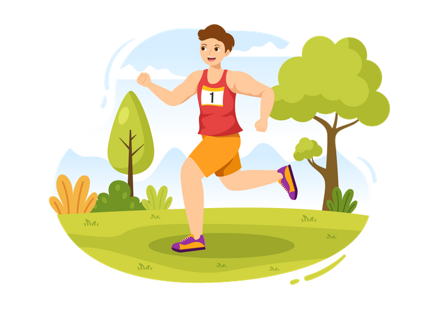 Niño corriendo en carrera de maratón  Ilustración