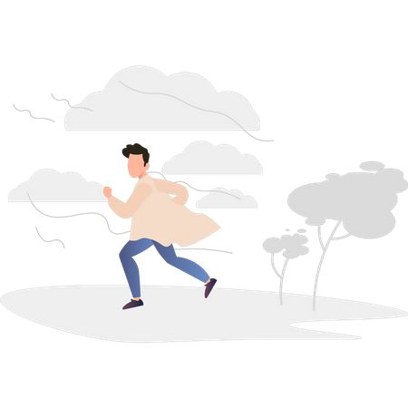 Niño corriendo en un clima ventoso  Ilustración