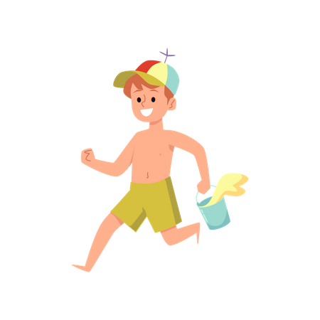 Niño corriendo en la playa  Ilustración