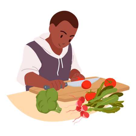 Niño cortando verduras  Ilustración