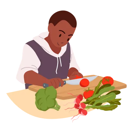 Niño cortando verduras  Ilustración