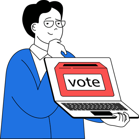 Un niño vota en línea a un partido  Ilustración