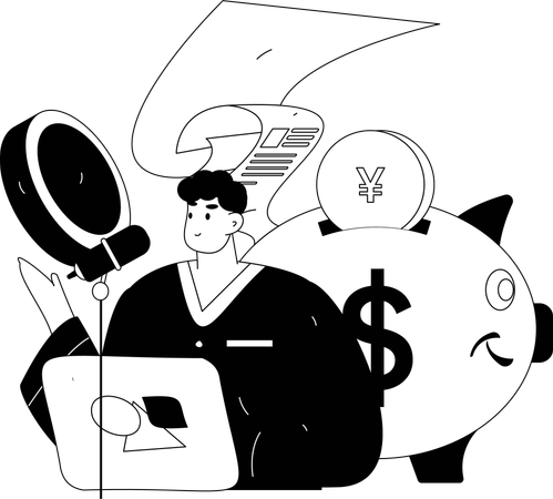 Niño dando información sobre ahorros de alcancía  Ilustración