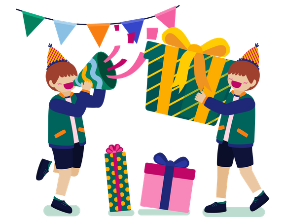 Niño dando regalo de cumpleaños  Ilustración