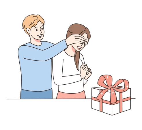 Niño dando regalo sorpresa  Ilustración