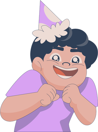 Niño de cumpleaños emocionado con sombrero de fiesta  Ilustración