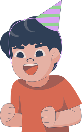 Niño de cumpleaños emocionado con sombrero de fiesta  Ilustración