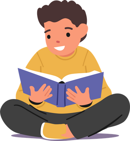 Niño de escuela leyendo para prepararse para los exámenes  Ilustración