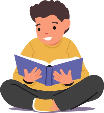 Niño de escuela leyendo para prepararse para los exámenes  Ilustración