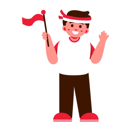 Niño indonesio celebrando el Día de la Independencia  Ilustración