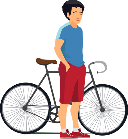 Niño de pie con bicicleta  Ilustración